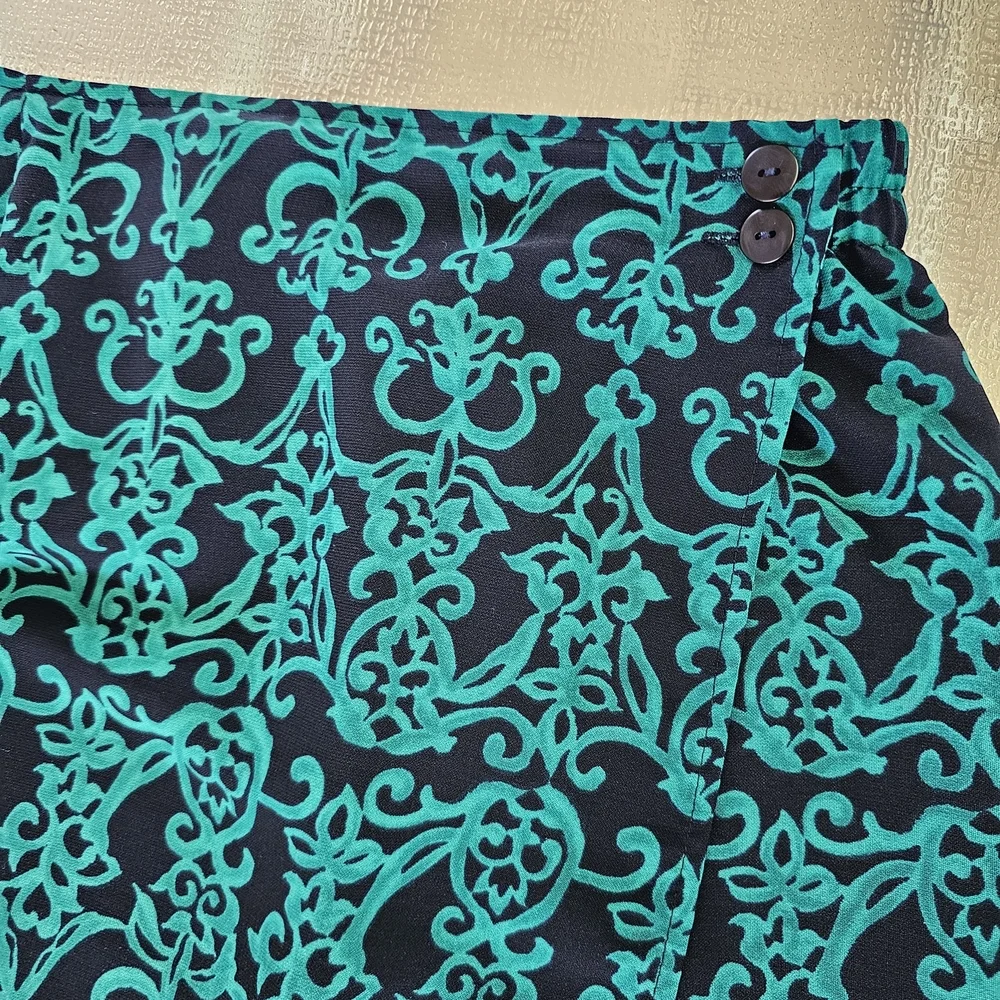 Sag Haror Boho Y2K Woman's Maxi Skirt Vintage Floral Black Teal Size 12 Modest